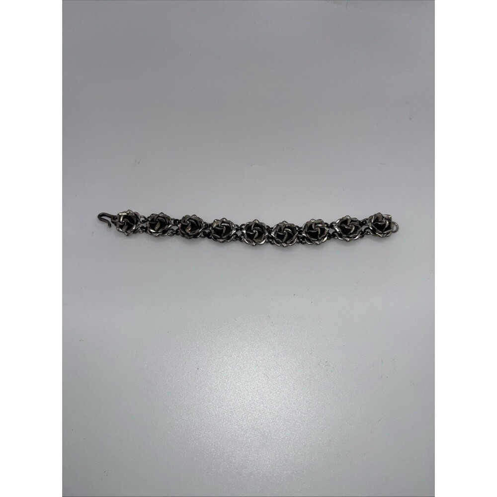 Vintage Taxco Mexico Sterling Silver 3D Rose Link Bracelet 7.5"